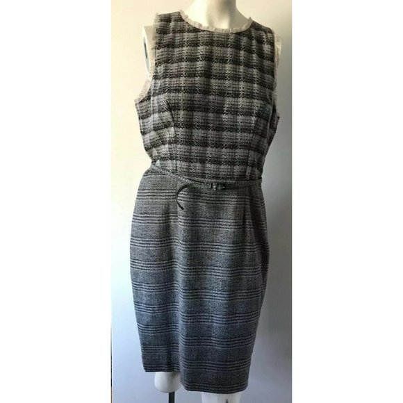 New Carolina Herrera Italy Thee Hole Prince Wales Combo Sheath Dress Wmns Sz 14